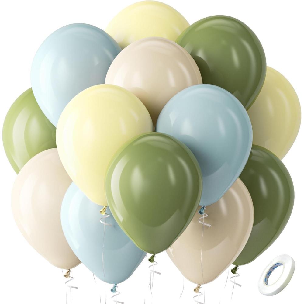 imageBezente Sage Green Gold White Balloons Kit 60pcs 12 inch Sage Green Sand White Latex Balloons Metallic Gold Helium Balloons for Birthday Engagement Wedding Baby Shower Party Event DecorationsGreen Blue and Yellow