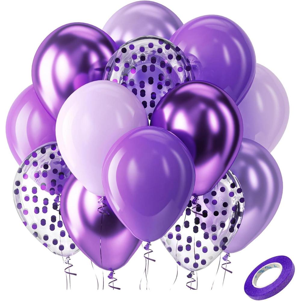 imageBezente Sage Green Gold White Balloons Kit 60pcs 12 inch Sage Green Sand White Latex Balloons Metallic Gold Helium Balloons for Birthday Engagement Wedding Baby Shower Party Event DecorationsMultiple Purple